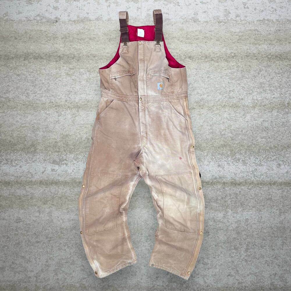 Vintage 90s Carhartt Carpenter Overalls Mens XL Tan Double Knees Union Made USA